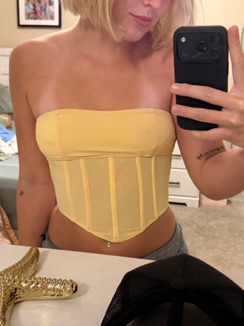 Edikted Pale Yellow Corset Top with Pink Label